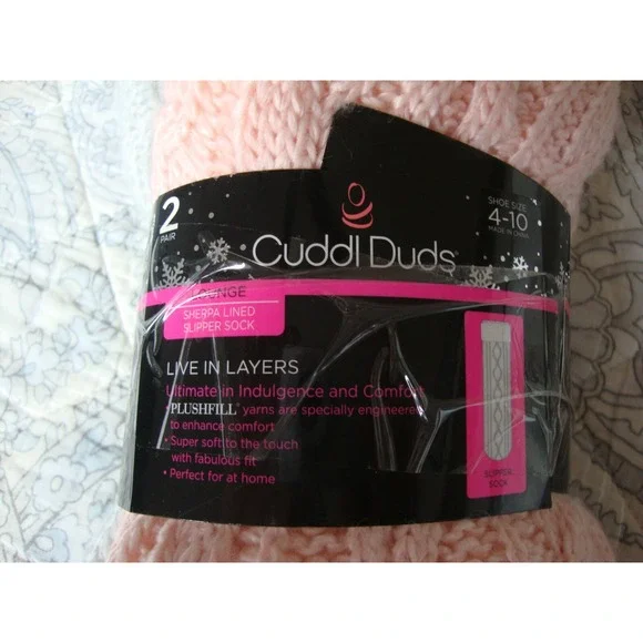 Cuddl Duds Sherpa Lined Critter Slipper Socks - Two Pack Cat and Pink (Sz 4-10) - Picture 4 of 5